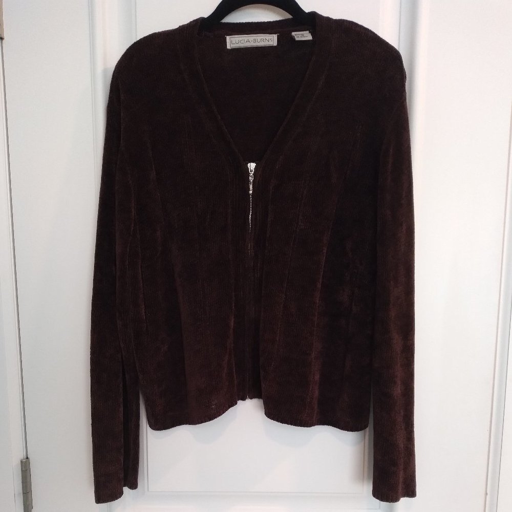 Lucia Burns Front Zip Mid Waist Womens Long Sleeve Sweater Chocolate Brown:Med